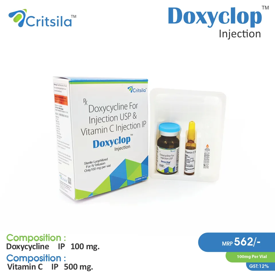 Doxycycline (100mg) + Vitamin C (100mg) Injection at Best Price in PCD Pharma Franchise for Antibiotic and Bacterial Infections, Immune Support.